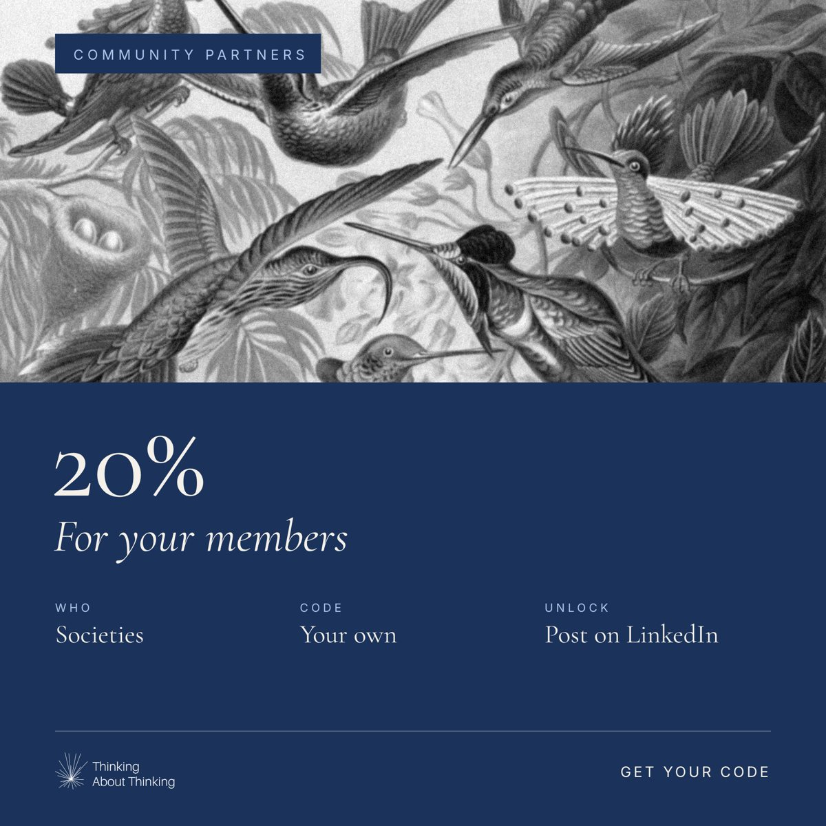 Community partners: 20% off for your members. Get your code by posting on LinkedIn.